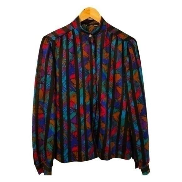 Blair Vintage Mandarin Collar Blouse Small  5 0076 - Picture 3 of 5